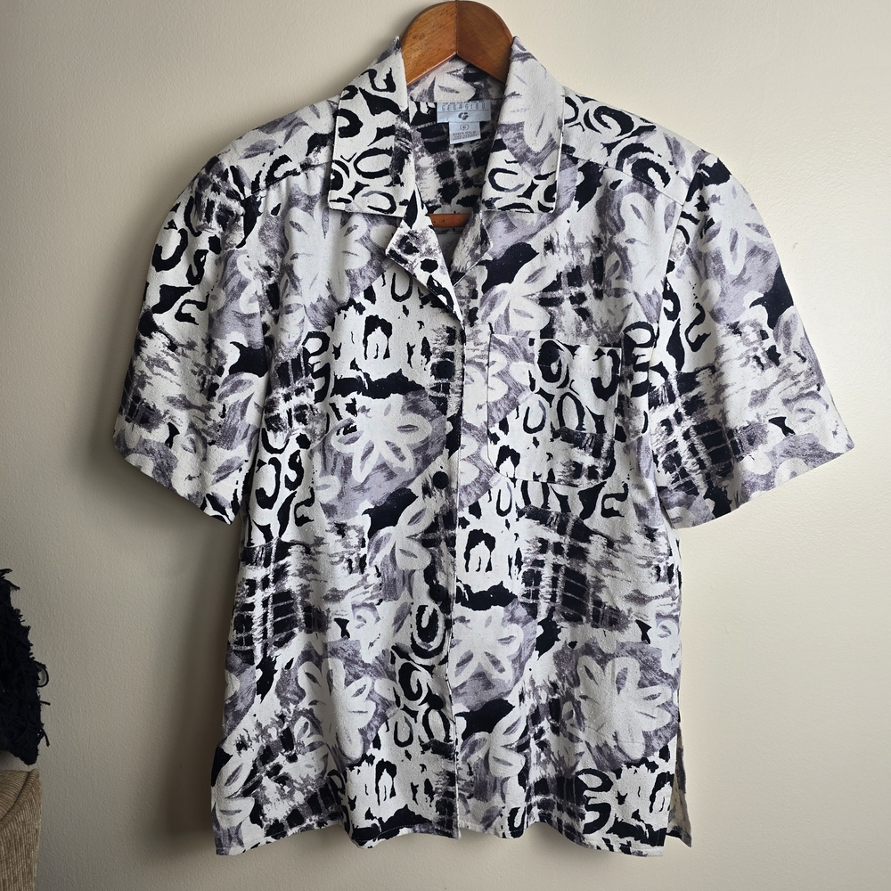 George Georgiou Abstract Black and White Button-Down Shirt Sz 6